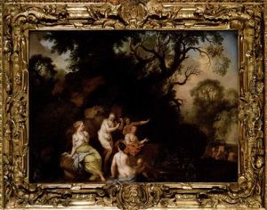 Nymphen In Einer Bewaldeten Felslandschaft Nymphen In Einer Bewaldeten Felslandschaft