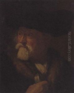 Head Of An Elderly Man In A Fur Trimmed Coat And A Cap, Holding A Purse by Christian Wilhelm Ernst Dietrich