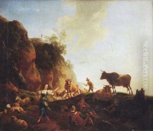 Sudliche Landschaft Mit Hirten Und Ihrem Vieh by Christian Wilhelm Ernst Dietrich