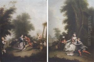 A Shepherd And Shepherdess Playing With A Caged Bird In A Pastoral Landscape A Shepherd And Shepherdess Playing With A Caged Bird In A Pastoral Landscape