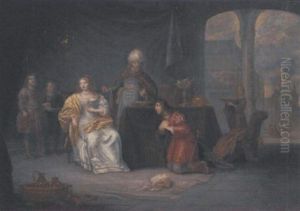 An Elegant Interior With A Youth Proposing To A Young Lady by Christian Wilhelm Ernst Dietrich