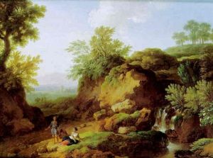 Italienische Landschaft Mit Rastenden Bei Einem Wasserfall by Christian Wilhelm Ernst Dietrich