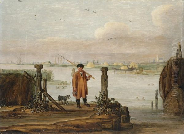 An Extensive River Landscape With A Fisherman - view 1