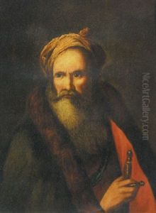 Portrait Of A Bearded Man Wearing A Dark Coat And Turban by Christian Wilhelm Ernst Dietrich