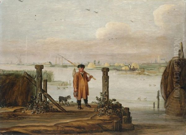 An Extensive River Landscape With A Fisherman By The Quayside - view 1