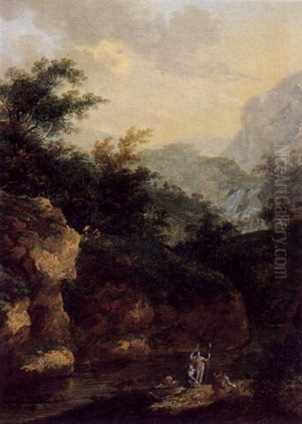 Gebirgslandschaft Mit Einem Flus Und Diana Mit Ihren Gespielinnen - view 1