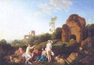 Arkadische Landschaft Mit Jungen Frauen, Die Soeben Vom Bade Im Nahegelegenen Flus Zuruckgekehrt Sind by Christian Wilhelm Ernst Dietrich