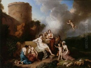 A Classical Landscape With Venus And Cupid Accompanied By Nymphs by Christian Wilhelm Ernst Dietrich