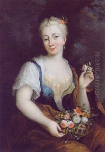 Bildnis Einer Dame Mit Einem Korb Blumen Im Schos