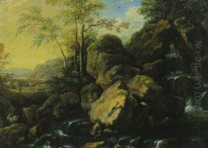 Gebirgslandschaft Mit Wasserfall Gebirgslandschaft Mit Wasserfall