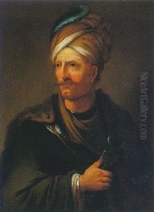 Portrait Of An Ottoman Gentleman Wearing A Feathered Turban And Holding A Scimitar
