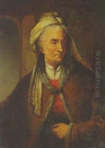 Portrait Of A Woman, In Fur-lined Coat And A Headscarf, Holding Pair Of Spectacles by Christian Wilhelm Ernst Dietrich