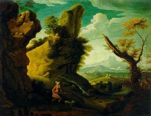 Gebirgige Landschaft Mit Einem Reisenden Gebirgige Landschaft Mit Einem Reisenden