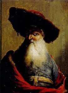 Portrait Eines Bartigen Bojaren Mit Fellmutze Und Rotem Umhang