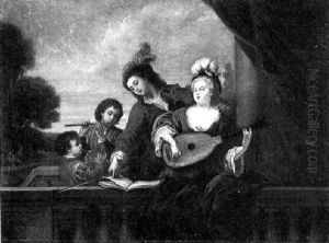 An Elegant Company On A Draped Balcony Making Music by Christian Wilhelm Ernst Dietrich