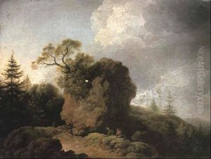 A Mountain Landscape With Peasants Resting On A Rock A Mountain Landscape With Peasants Resting On A Rock