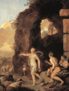 Nymphen Mit Schafen Vor Klassischen Ruinen by Christian Wilhelm Ernst Dietrich