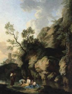 Vier Rastende Junge Frauen An Einem Flus by Christian Wilhelm Ernst Dietrich