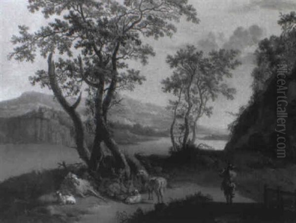 Italianate River Landscape With Shepherd On A Bridge - view 1