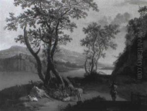 Italianate River Landscape With Shepherd On A Bridge by Christian Wilhelm Ernst Dietrich