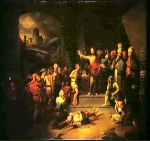 Christ Healing The Sick                                     (signed(?) On The Reverse On The Stretcher) by Christian Wilhelm Ernst Dietrich
