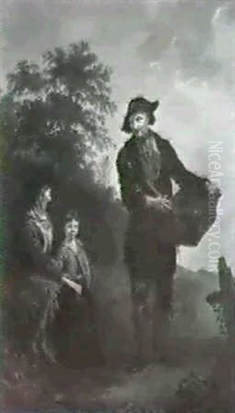 Popolano Con Ragazza E Bambinain Un Paesaggio - view 1