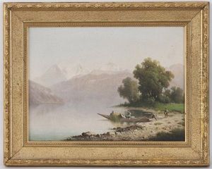 L'eiger, Le Monch Et La Jungfrau Depuis Le Bord Du Lac De Thun Et Le Lac De Thun Avec Le Bluemlisalp Et Le Niesen (pair) by Gottlieb Dietrich