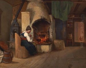 Interior Med Kvinne by Johanne Mathilde Dietrichson