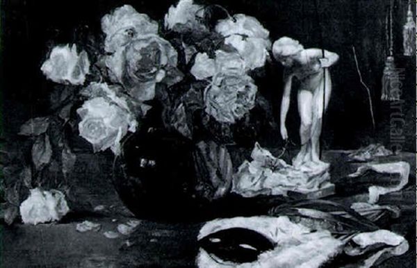 Stilleben Mit Rosen, Figurine, Facher Und Maske - view 1