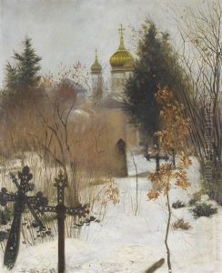 Verschneiter Friedhof Mit Orthodoxer Kirche by Hans Dietzi
