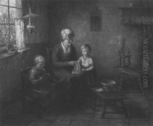 Helping Mother by Hendricus Anthonius Dievenbach