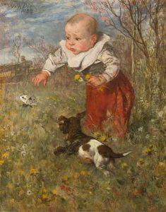Kleinkind Mit Hund In Landschaft (fang Den Schmetterling!) Kleinkind Mit Hund In Landschaft (fang Den Schmetterling!)