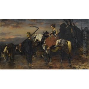 Durch Die Furt - Fording The River by Wilhelm Von Diez