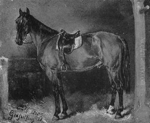 Reitpferd Im Stall, Gezaumt Und Mit Aufgelegtem Sattel by Wilhelm Von Diez