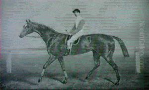 Portrait Of A Chestnut Racehorse With A Jockey