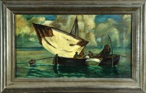 Fischerboot Auf See by Ludwig Dill