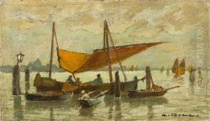 Fischerboote In Der Lagune Vor Venedig by Ludwig Dill