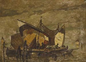 Fischerboote In Der Lagune Von Venedig by Ludwig Dill