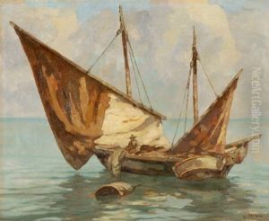 Fischer Beim Einholen Der Netze by Ludwig Dill