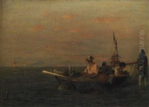 Fischerboot In Der Abendlichen Lagune by Ludwig Dill