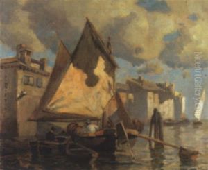 Segelboote Vor Einer Stadt by Ludwig Dill