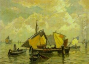 Fruher Morgen In Der Lagune Mit Fischerbooten Auf Dem Wasser by Ludwig Dill