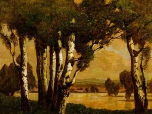 Sommerliche Fluslandschaft Mit Birken by Ludwig Dill