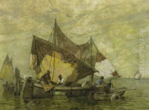 Fischerboote Mit Reusen In Der Lagune by Ludwig Dill