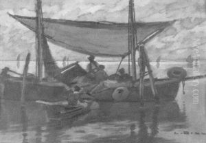 Venezianische Fischer Beim Entladen Ihrer Boote
