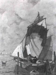 Fischerboote Auf See Im Sonnenlicht by Ludwig Dill