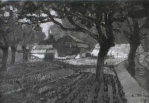 Herbstliche Gem_sebeete Mit Gew,chshausern by Ludwig Dill