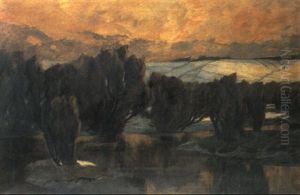 Winterabend In Den Wacholdern by Ludwig Dill