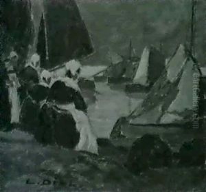 Fischerfrauen Am Strand Bei Den Booten by Ludwig Dill