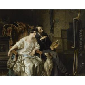 Self-portrait With A Model by Adolf Alexander Dillens